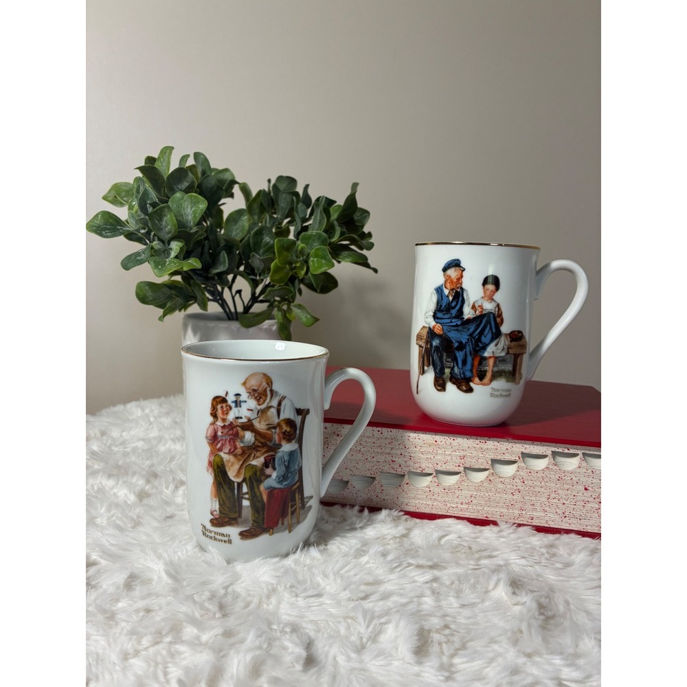 Norman Rockwell Museum 1982 Mugs Set of 2 Toymaker Lighthouse Keeper Daughter